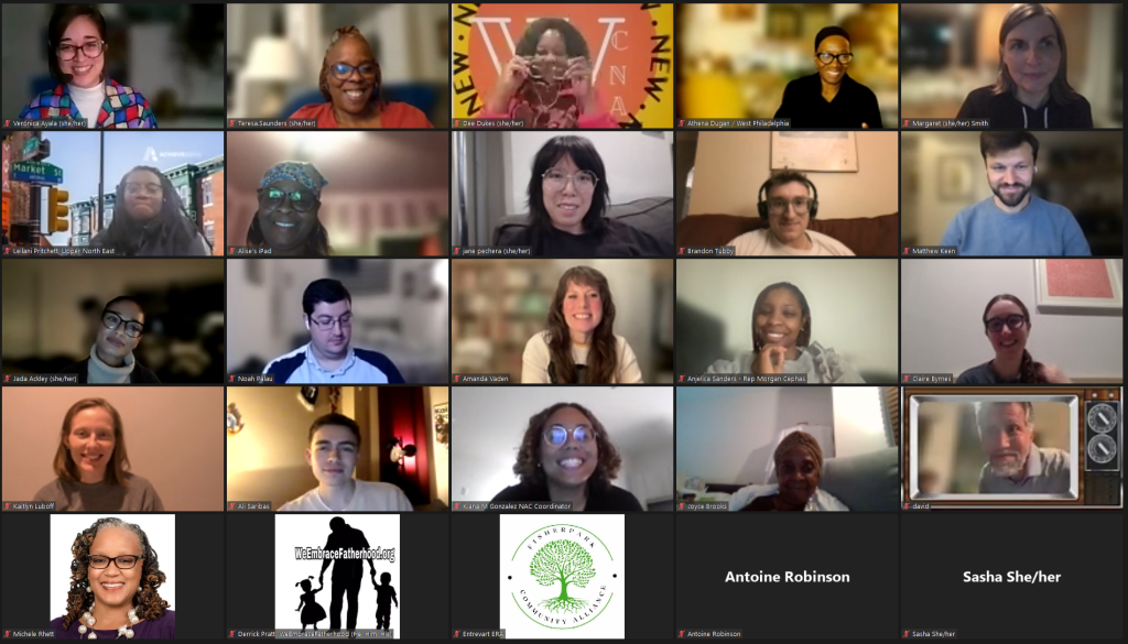 A virtual meeting with 22 participants shown in a grid view. Some participants have their videos on, while others have their cameras off. Various backgrounds and expressions are visible.